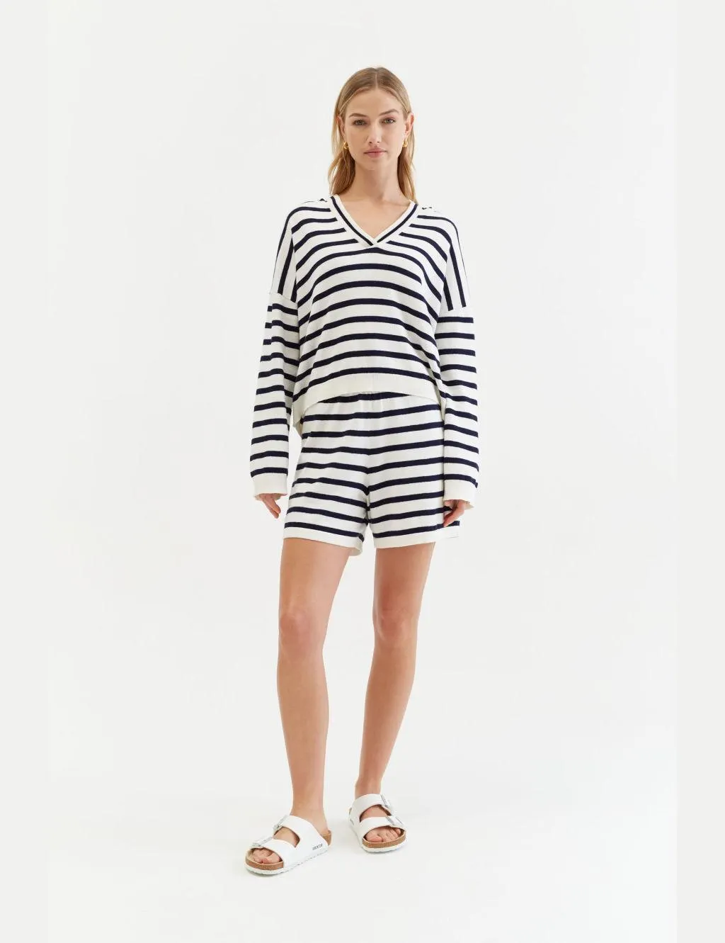 Linen Blend Striped Hoodie