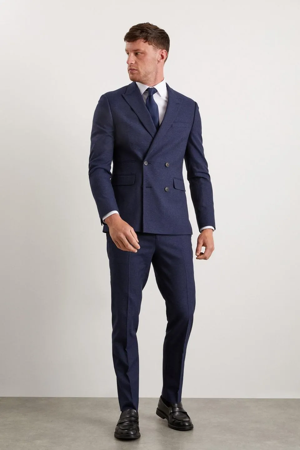Slim Fit Navy Marl Double Breasted Suit Jacket