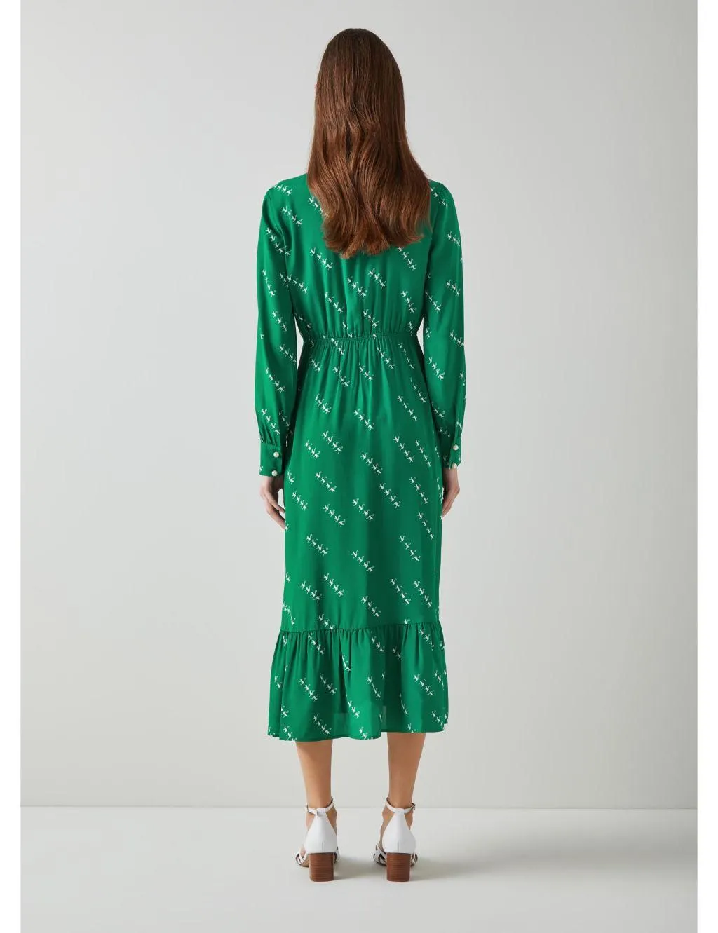 Printed Tie Neck Midi Dress with Silk