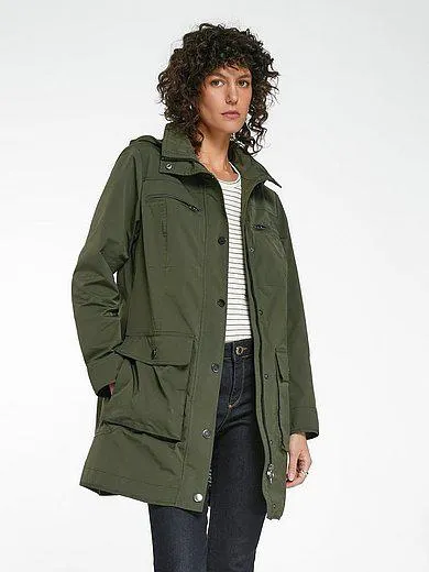 Jacket with button-off hood