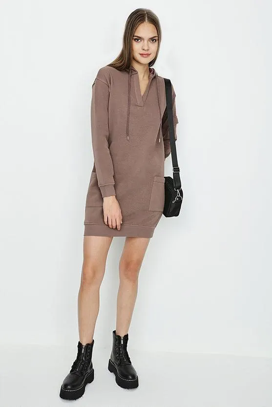 Chocolate Pocket Detail Slogan Hoodie Dress