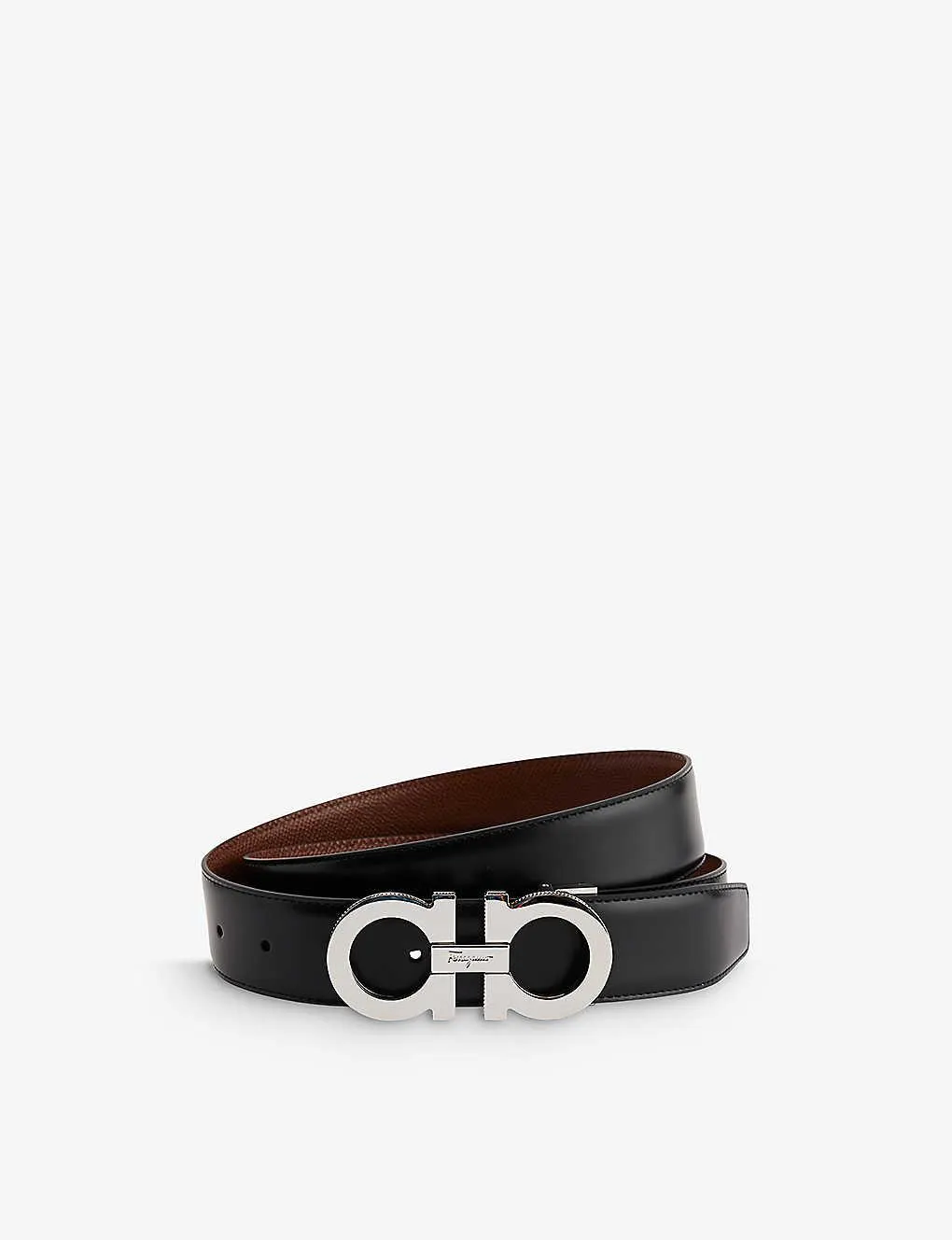 Gancini logo-buckle reversible leather belt