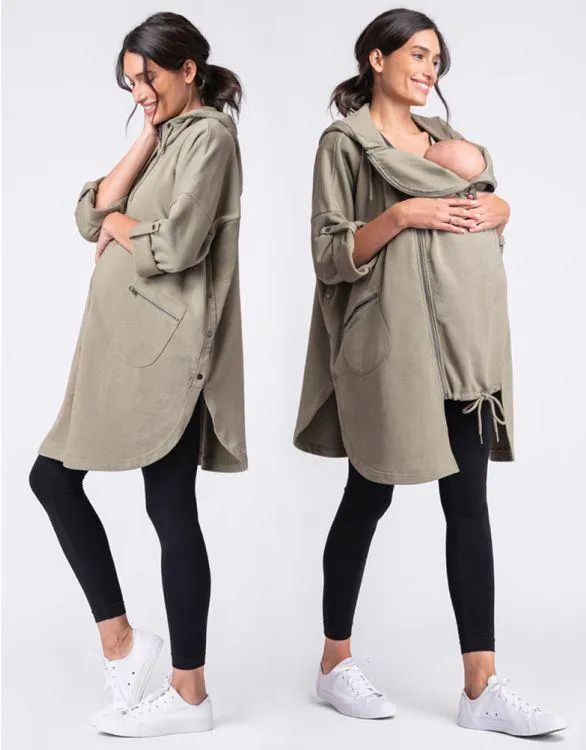 Khaki 3 in 1 Maternity & Babywearing Hooded Cape