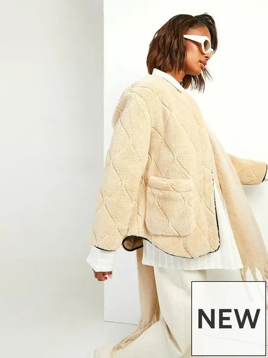 Onion Quilted Faux Fur Teddy Jacket - Beige