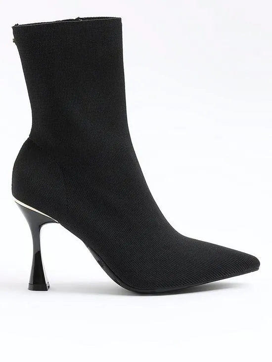 Knitted Point Ankle Boot - Black