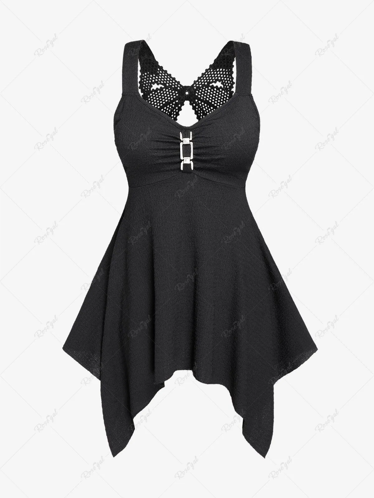 Plus Size Lace Guipure Panel Metal Ruched Handkerchief Textured Tunic Top - L | Us 12