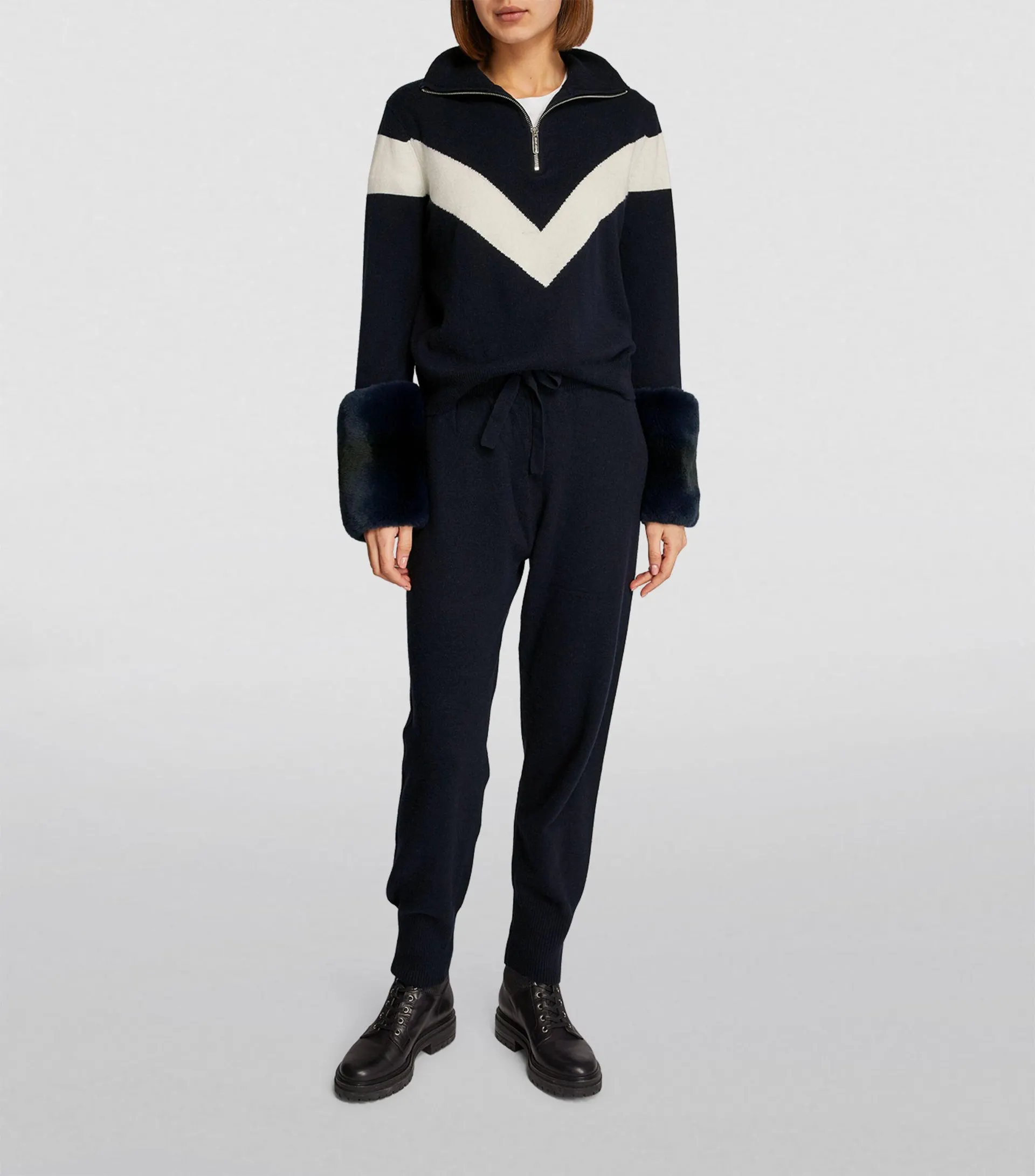 Fur-Trim Quarter-Zip Sweater