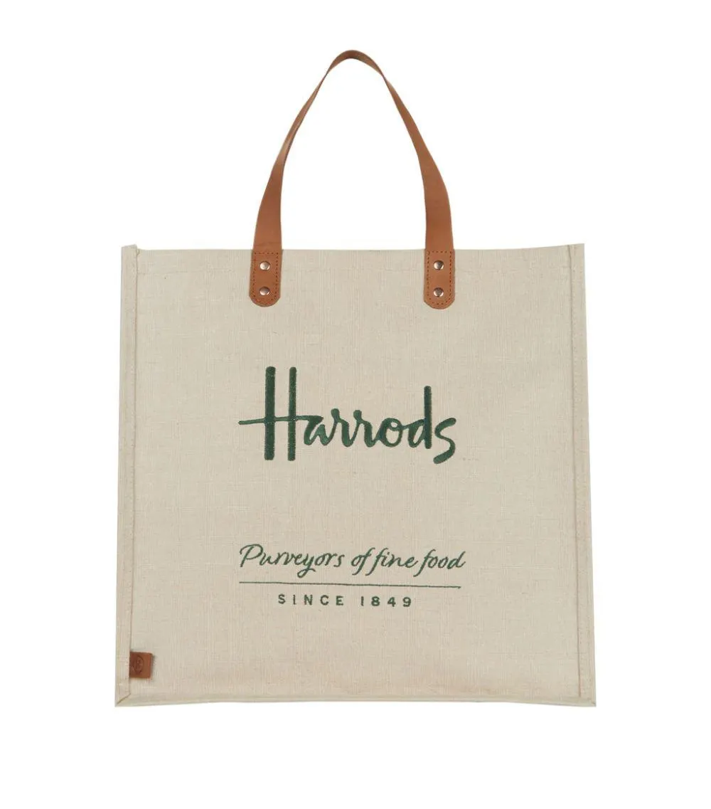 Embroidered Jute Grocery Shopper Bag
