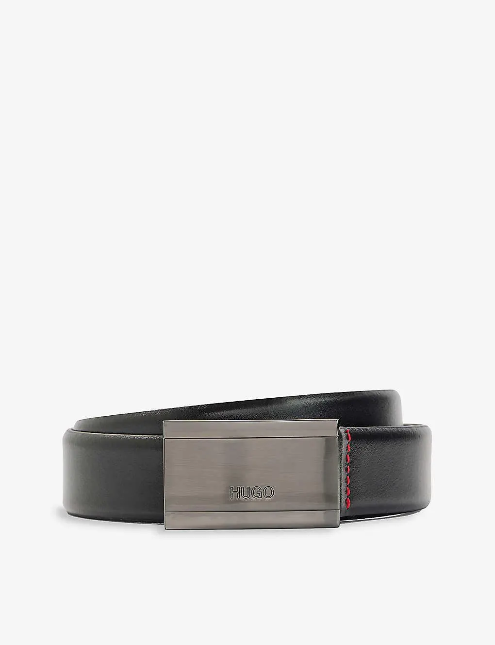 Logo-embossed contrast-stitch leather belt