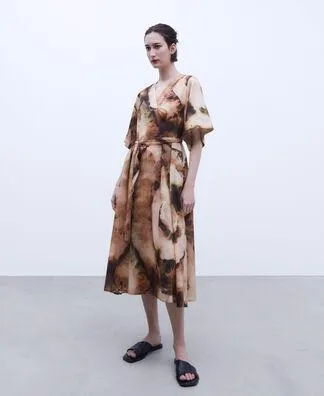 V-neckline printed dress