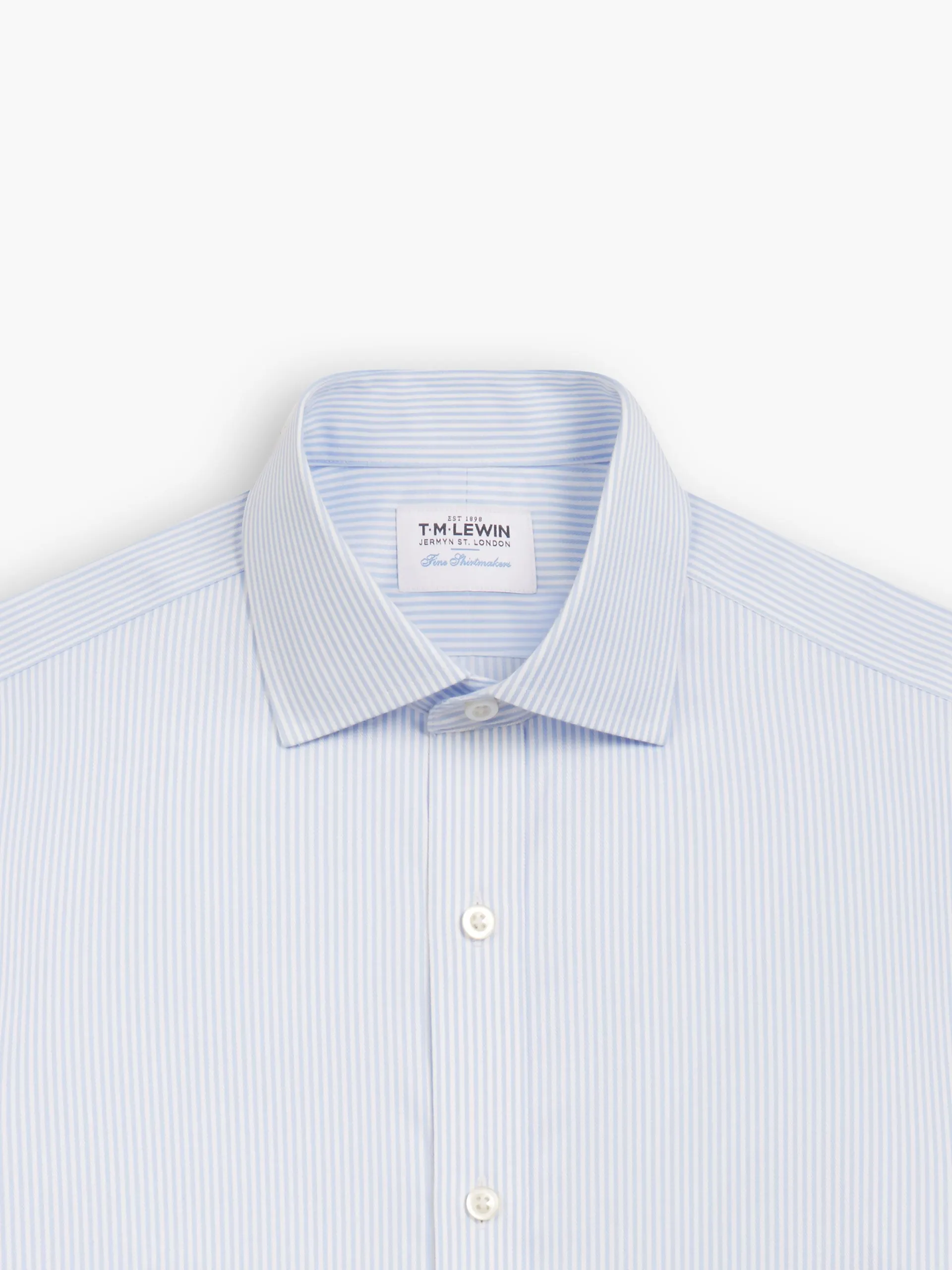 Non-Iron Light Blue Bengal Stripe Twill Regular Fit Single Cuff Classic Collar Shirt