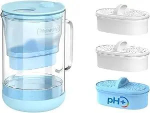Waterdrop Glass Water Filter Pitcher, Eco-friendly, with 1 Alkaline Filter and 2 Filter, 10-Cup, Reduces PFOA/PFOS, Chlorine, Cadmium, Copper, Mercury, Black