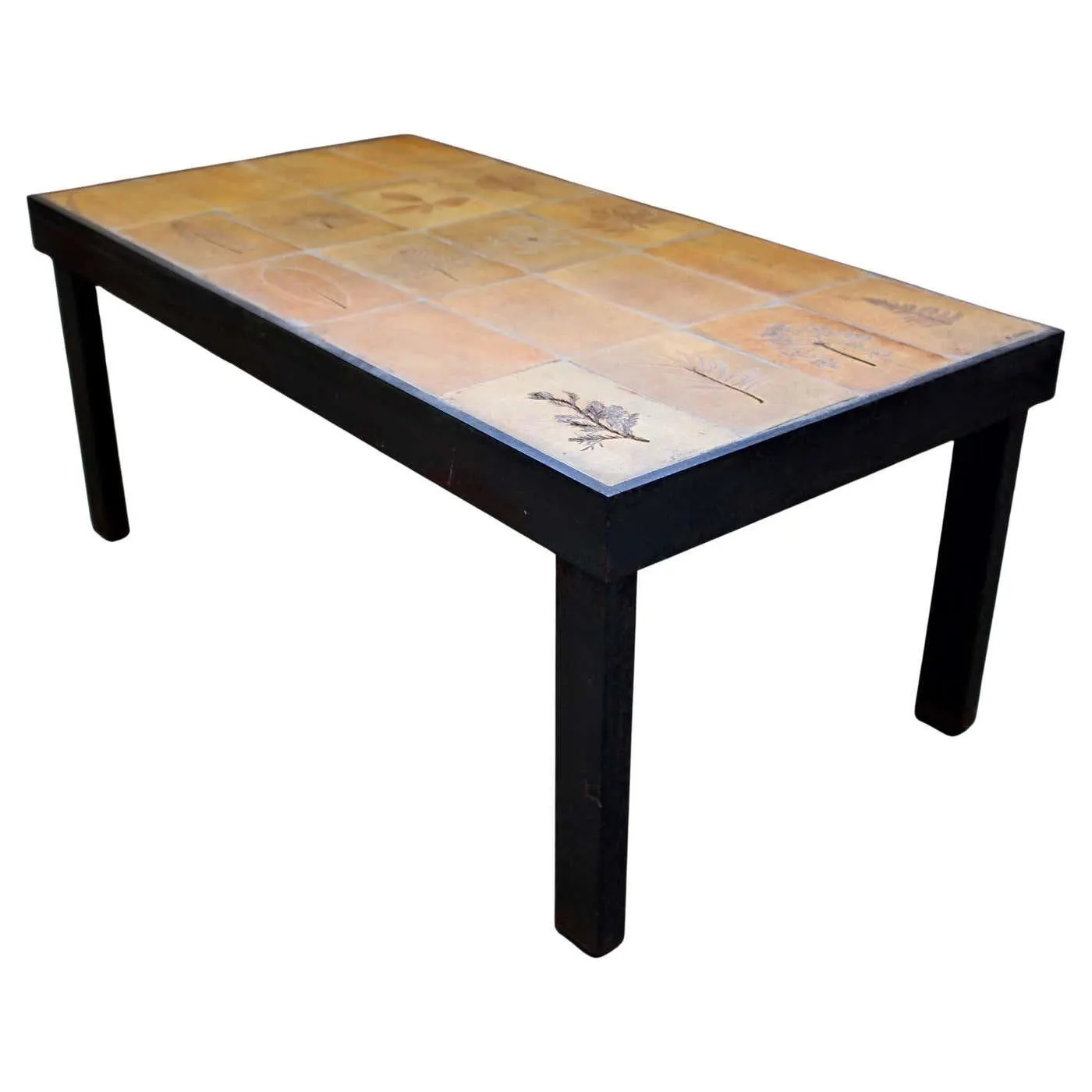 Vintage French Coffee Table with Ceramic Top by Roger Capron (circa 1970s)