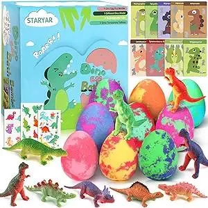Bath Bombs for Kids with Surprise Toys Inside - 9 Pack Organic Dinosaur Bath Bombs Gift Set, Bubble Bath Fizzers, Dinosaur Toys for Kid 3 4 5 6 7 8 9 Years, Birthday Gifts for Kids Boys