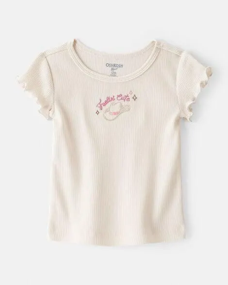 Baby Girl Cowgirl Hat Cotton Short-Sleeve Top - Ivory