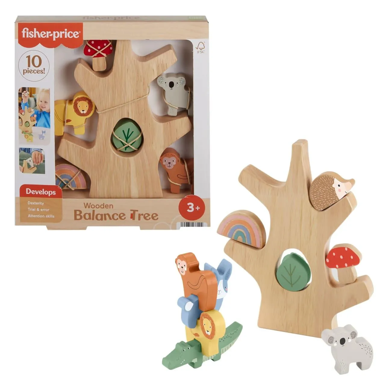Fisher-Price Wooden Balance Tree Preschool Stacking Activity Toy, 10 Wood Pieces