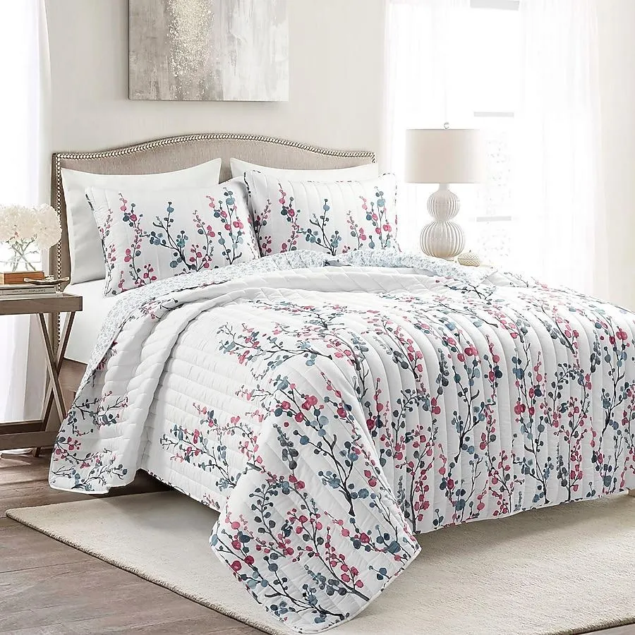 Lush Decor Blue Floral Reversible King Quilt