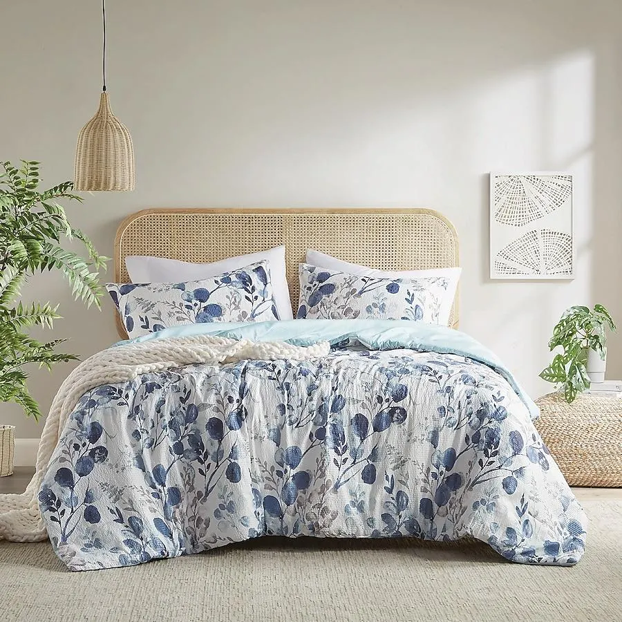 510 Design Navy/Blue Floral Reversible King/California king Comforter Microfiber