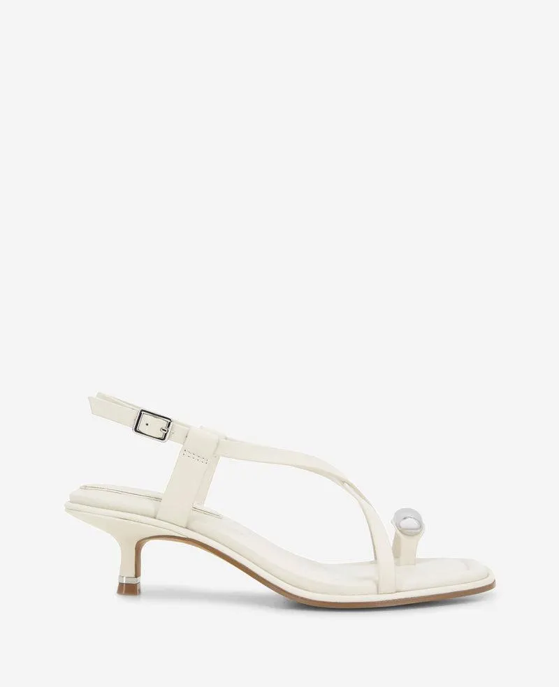 Geala Leather Metal Toe Ring Kitten Heel Sandal - CREAM LEATHER