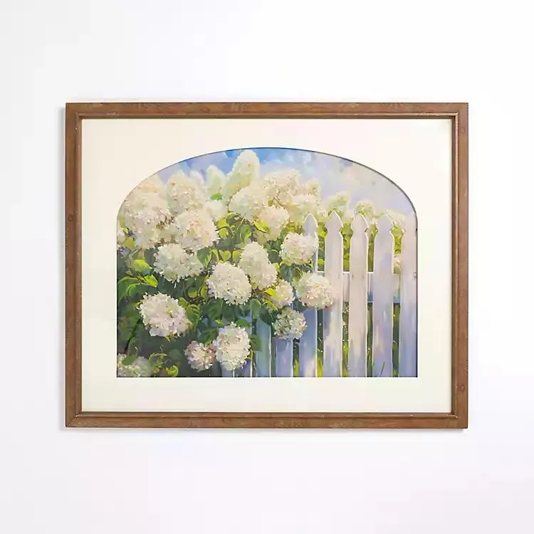 Arch Picket Fence Hydrangeas Framed Art Print