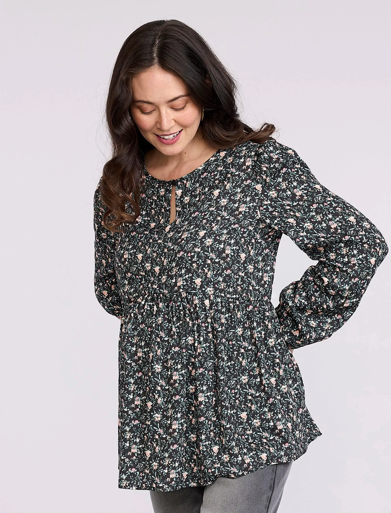 Long Sleeve Keyhole Blouse