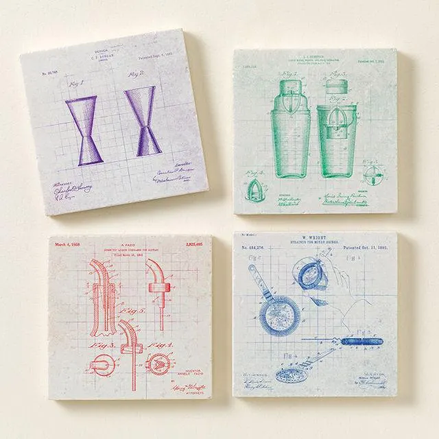 Cocktail Blueprint Coasters – Set of 4