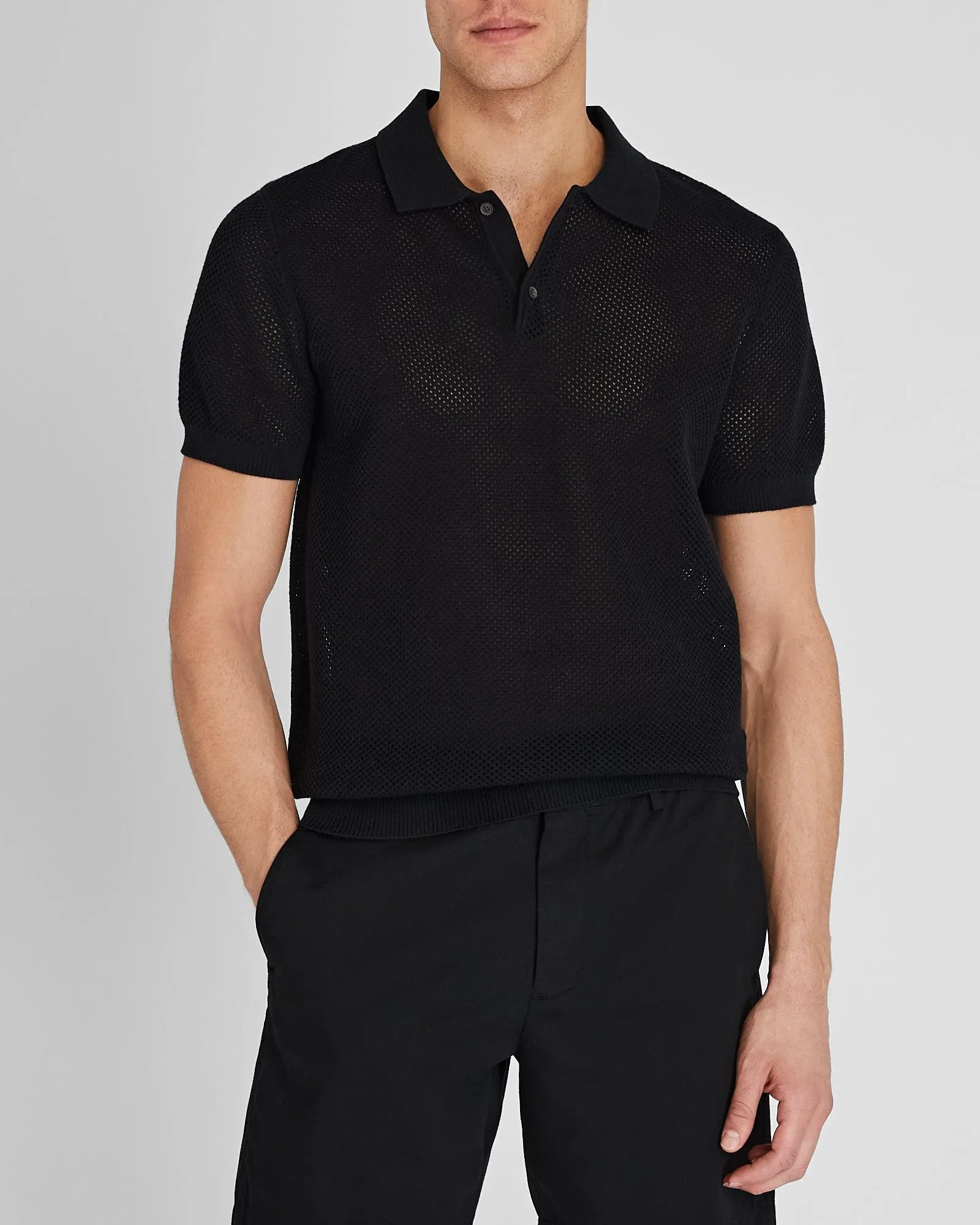 Short-Sleeve Textured Sweater Polo