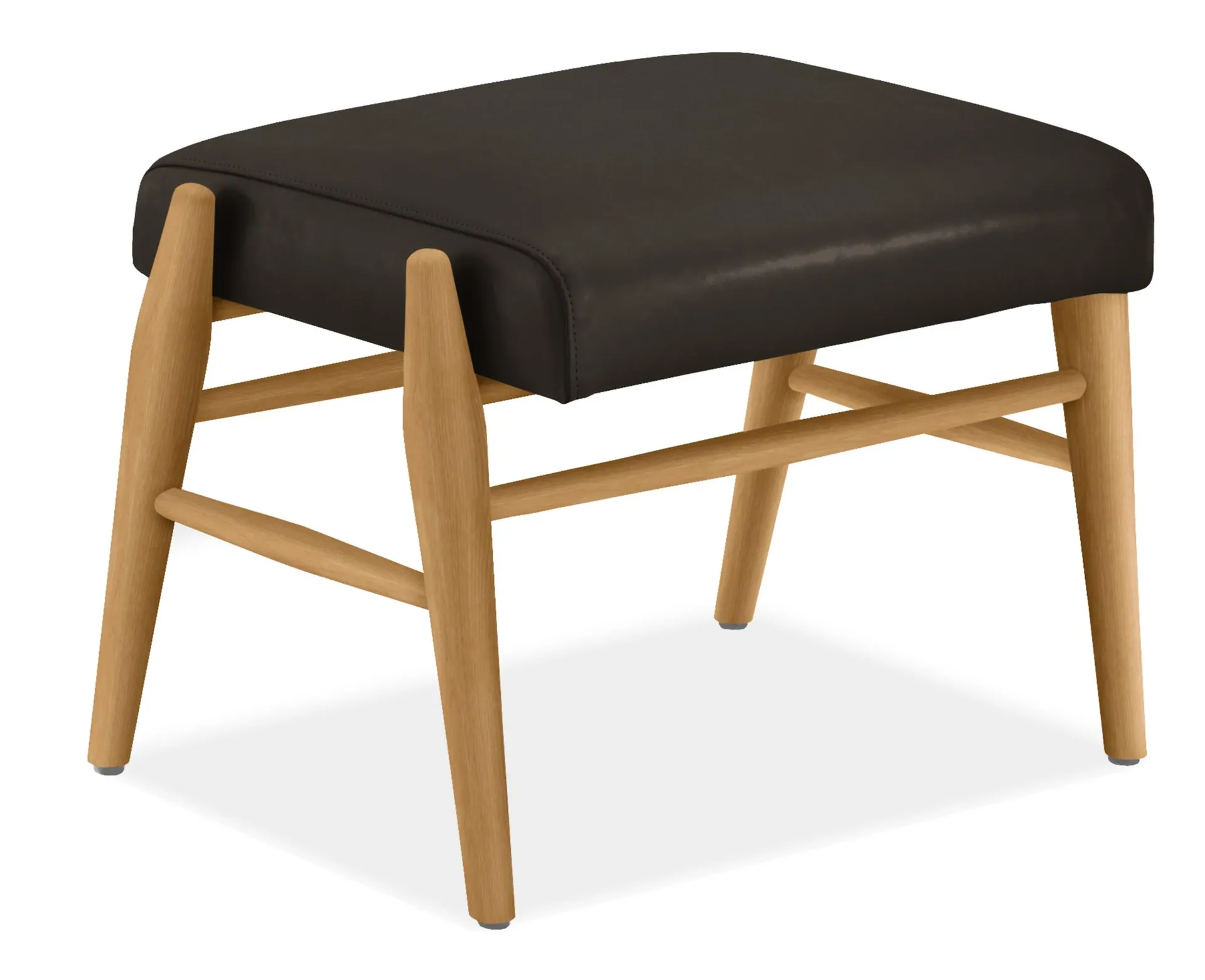 Jonas 22w 15d 15h Ottoman in Palermo Charcoal Leather w/White Oak Frame