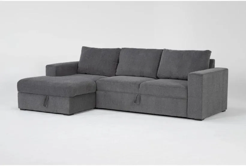Sebastian Slate Grey Fabric 111" 2 Piece Convertible Futon Sleeper Sectional with Left Arm Facing Storage Chaise | Track Arms
