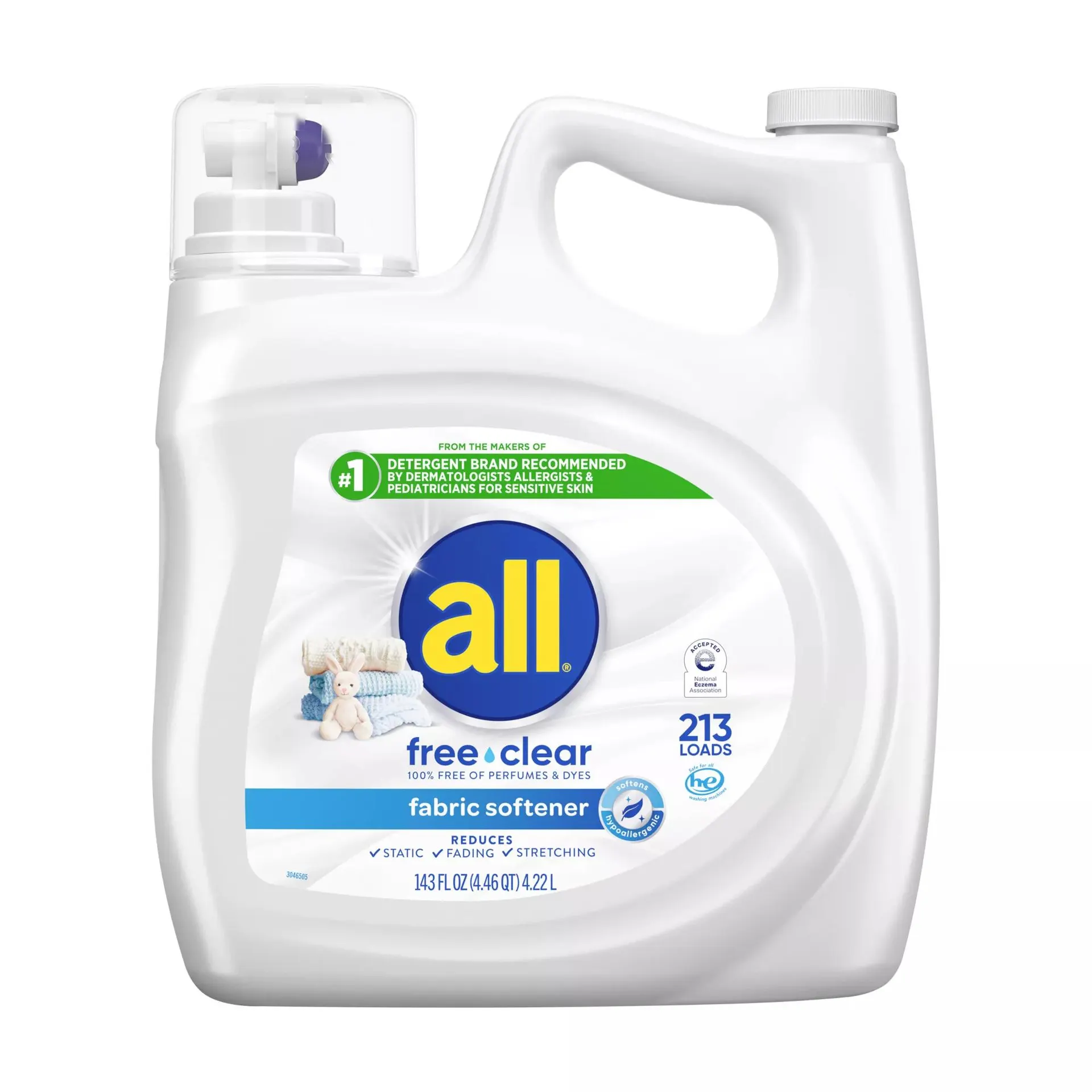 all Free & Clear Liquid Fabric Softener, 213 loads/143 fl. oz.