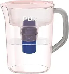 PUR 7-Cup Water Pitcher, 1 Genuine Filter, Cleaner, Great-tasting Water, Dishwasher Safe, Powerful, Faster Filtration, LockFit Cap Design - Blush