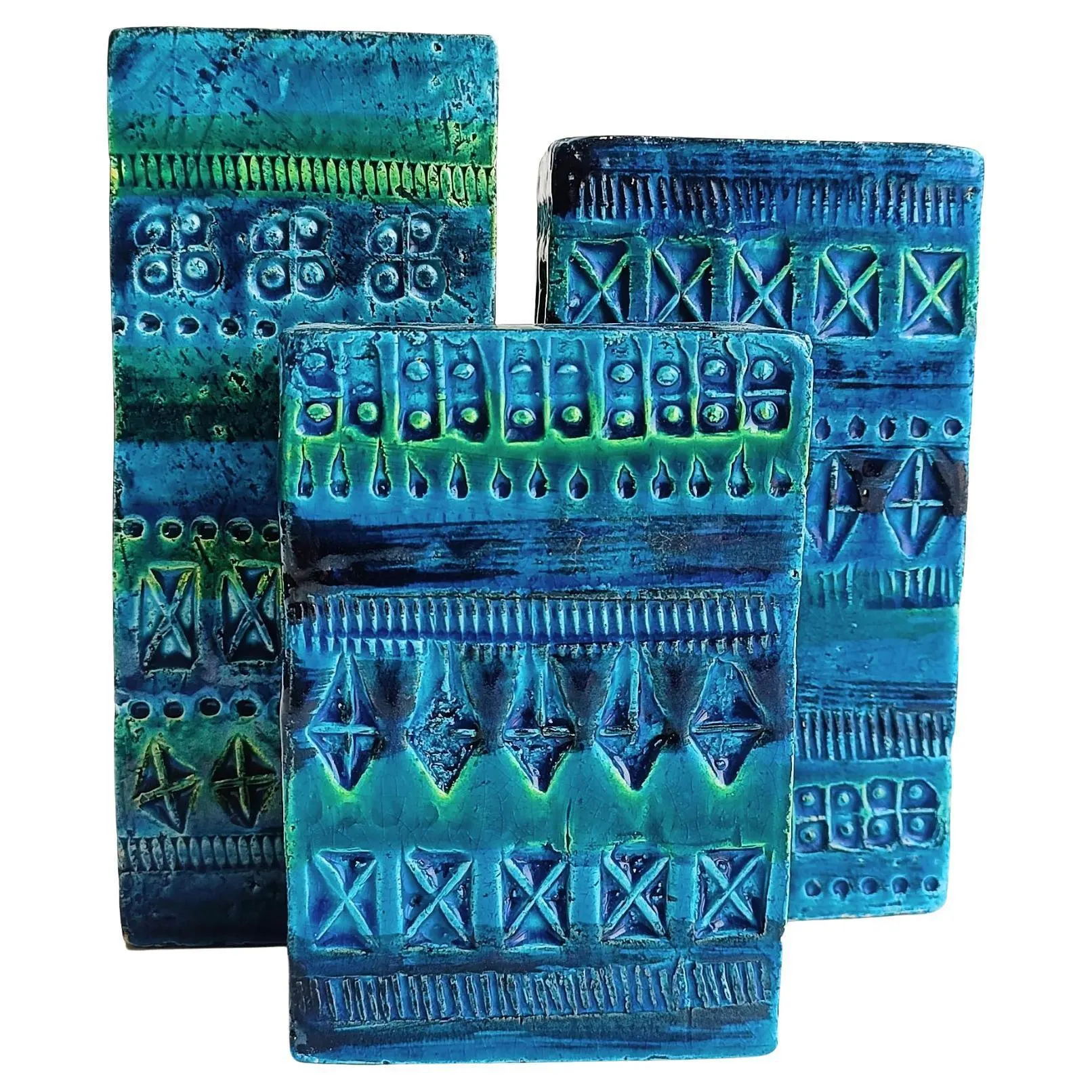 Vintage Italian Bitossi Aldo Londi Rimini Blu Set of Three Ceramic Vases, 1960s