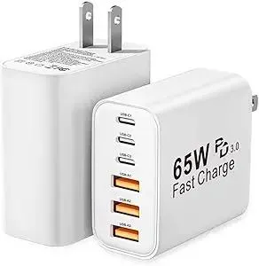 USB C Charger Block, 2-Pack 65W 6-Port USB C Wall Charger iPhone Charger Fast Charging PD Power Adapter+QC Wall Plug Multiport Type C Brick Chargers for iPhone 17 16 15 14 13 12 11 Pro Max XS,Samsung