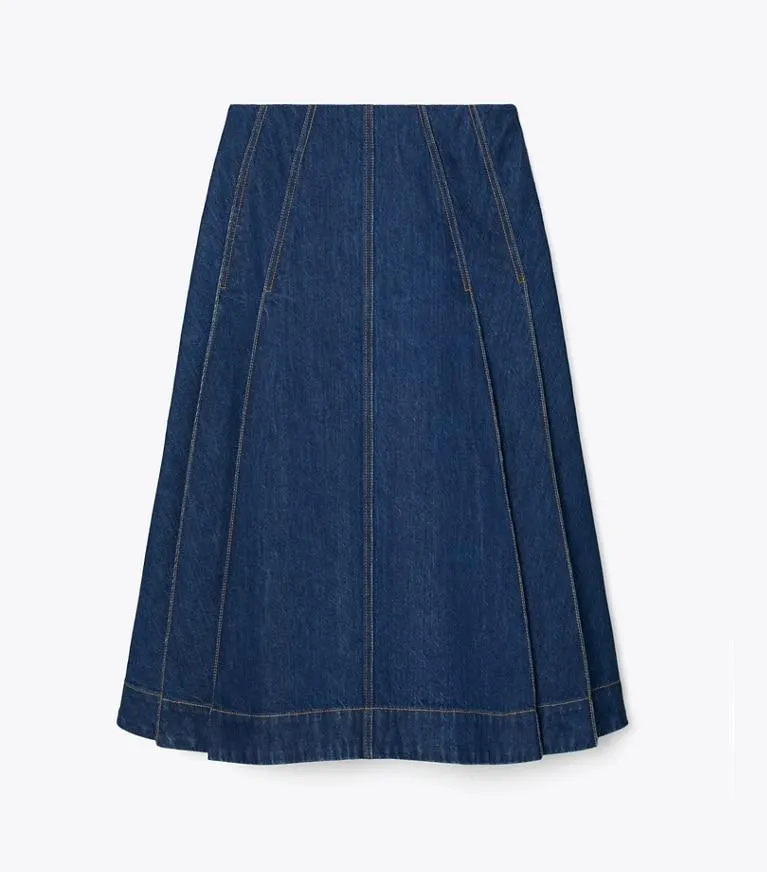 PLEATED DENIM SKIRT