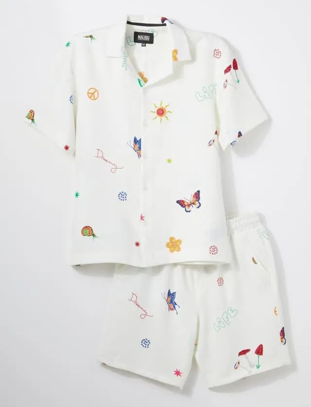 Malibu Mens 2 Pc Linen Like Dreamy Shorts Set