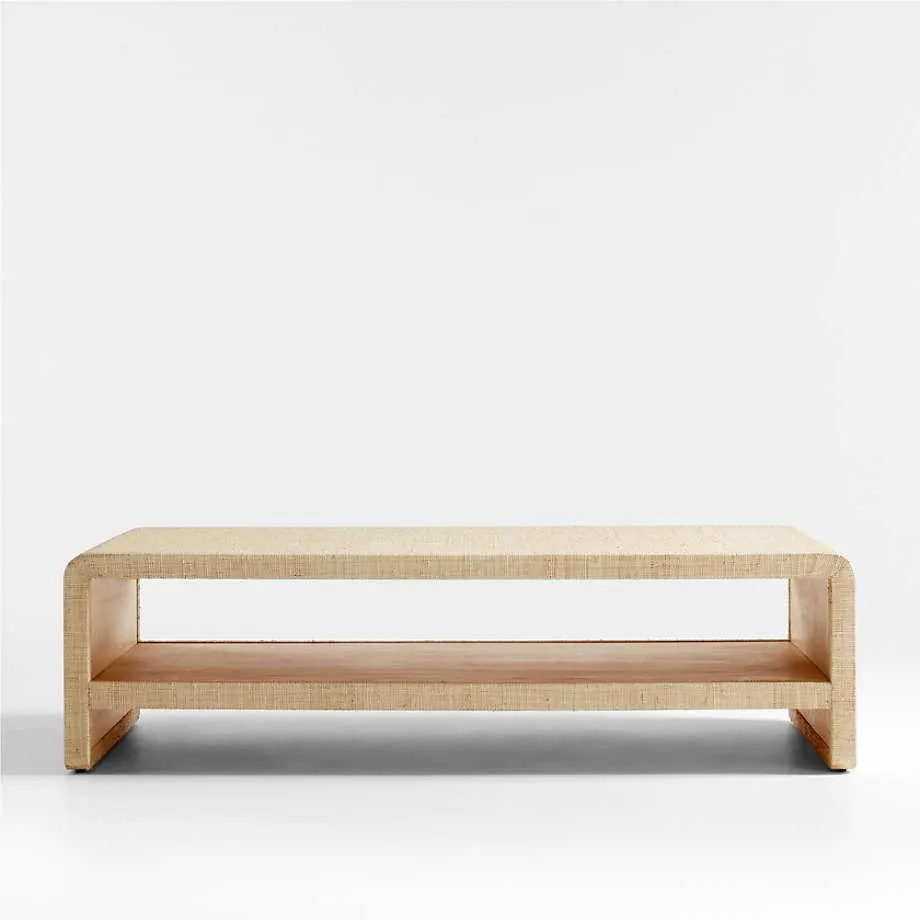 Meadow Natural Grasscloth 54" Rectangular Coffee Table with Shelf