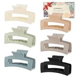 6 Pack Square Claw Clips, Hair Claw Clips for Women Girls, 3.5" Medium Non-slip Hair Clips, Rectangular Claw Hair Clips, Matte Hair Claws Strong Hold Claw Clip for Thin Hair, Valentine's Day gift