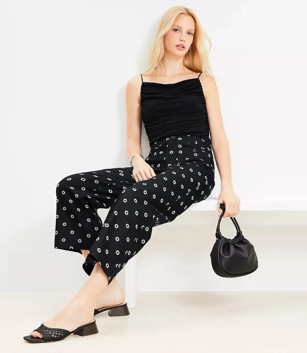Palmer Wide Leg Crop Pants in Dotted Twill
