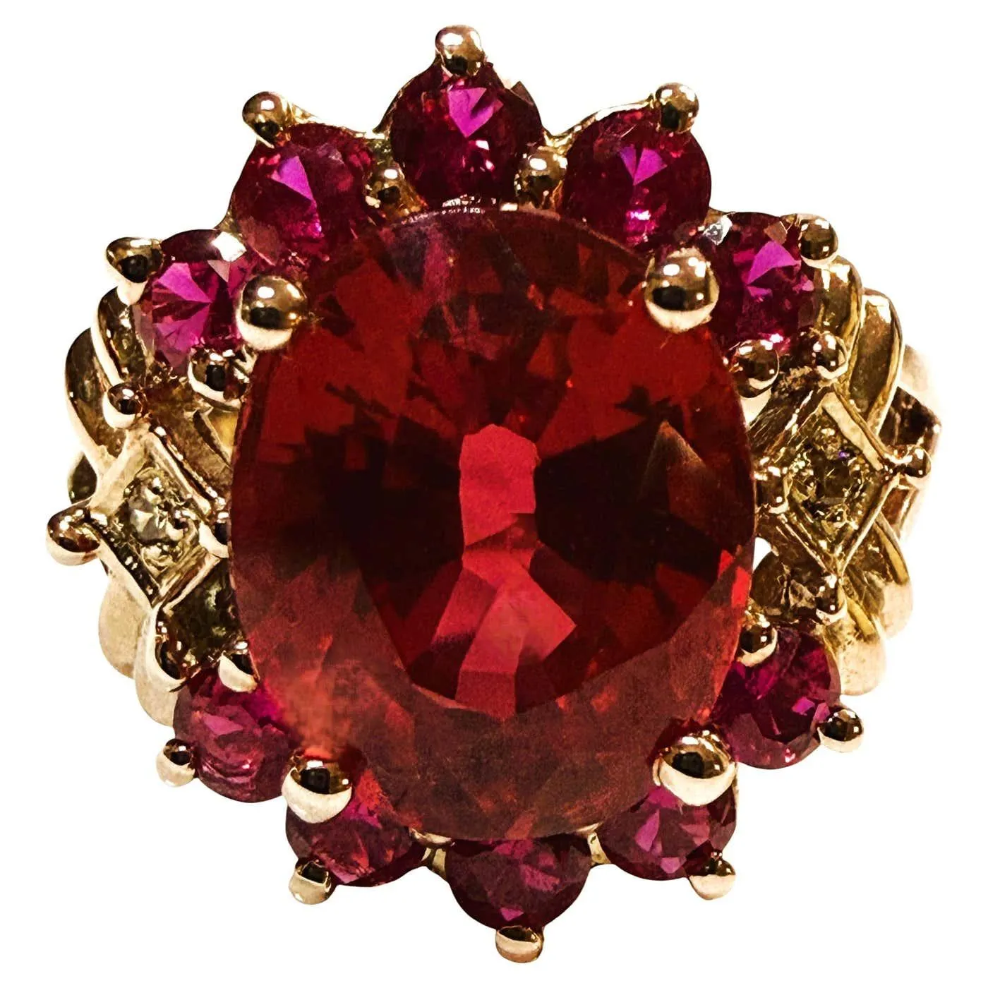 New 6.80 Carat Red Sapphire & Diamond Cut Pink Sapphire R Gold PL Sterling Ring