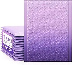Fuxury Opaque Bubble Mailers 6x10 Inch 100 Pack Gradient Purple Cute Design Padded Envelopes Strong Adhesion Pattern Bubble Shipping Envelopes for Mailing Jewelry, Makeup #0 Thick Bubble Padded Mailer