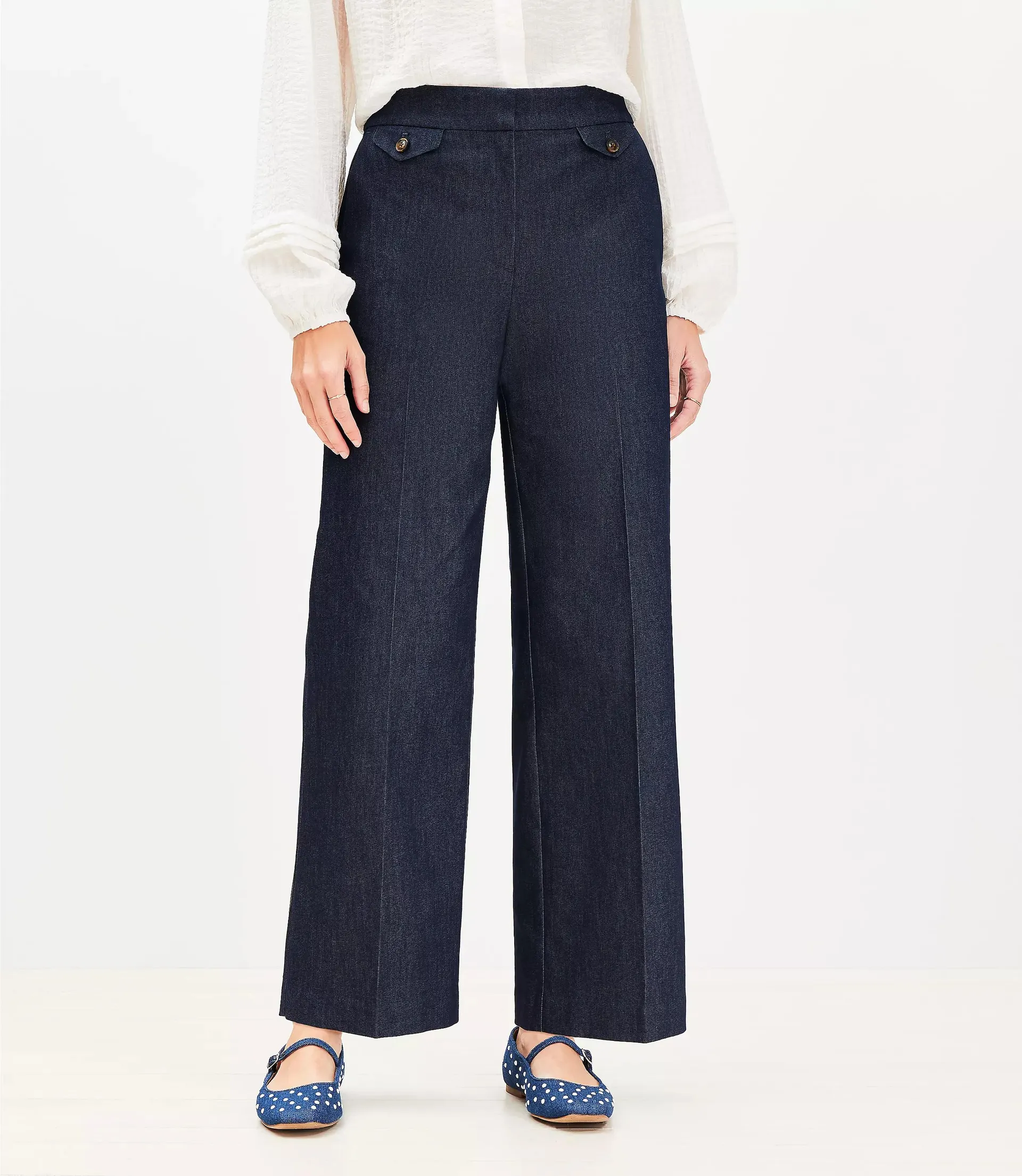 Curvy Coin Pocket Clean Wide Leg Pants in Refined Denim