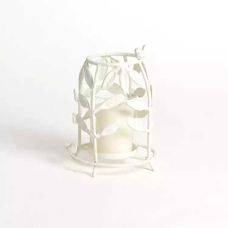 White Leaf & Birds Hurricane Candle Holder, 9 in.