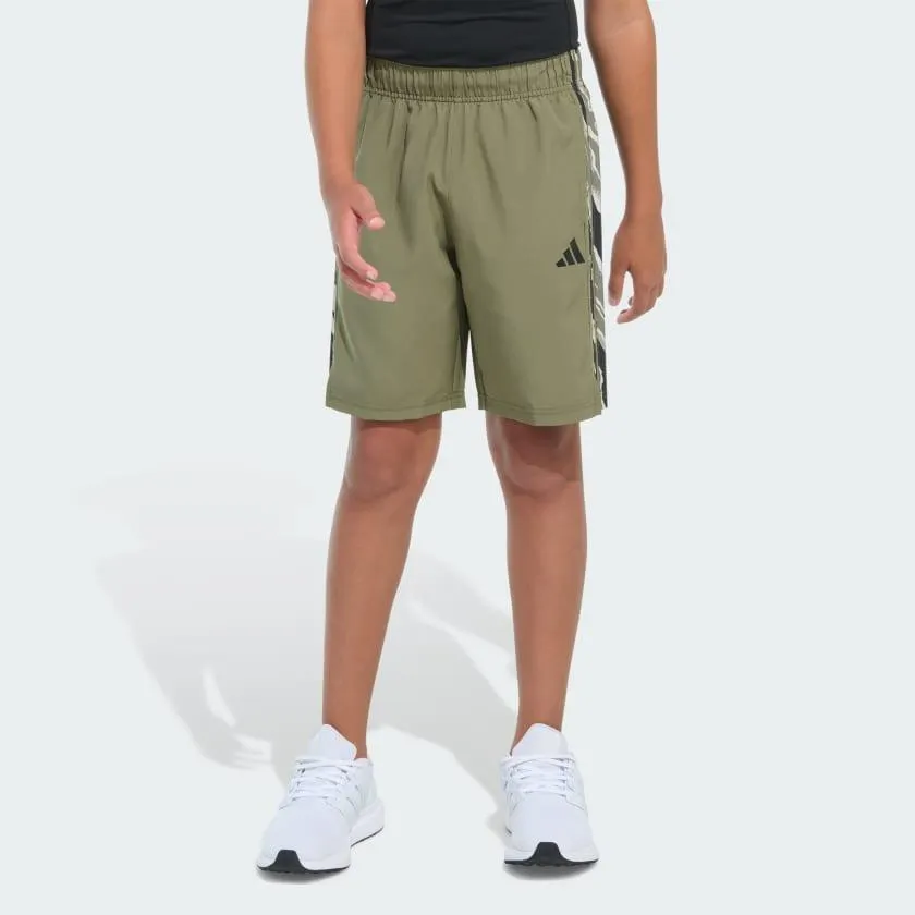adidas Elastic Waistband Woven Camo-Print 3-Stripes Shorts