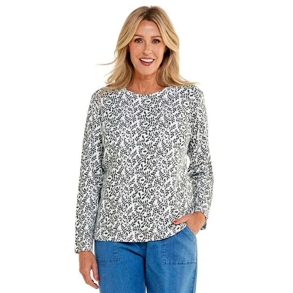 Womens Hasting & Smith Long Sleeve Leaf Crew Neck Tee