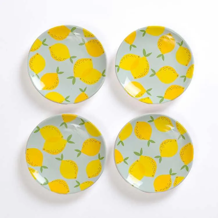 Light Blue Lemon Appetizer Plates, Set of 4