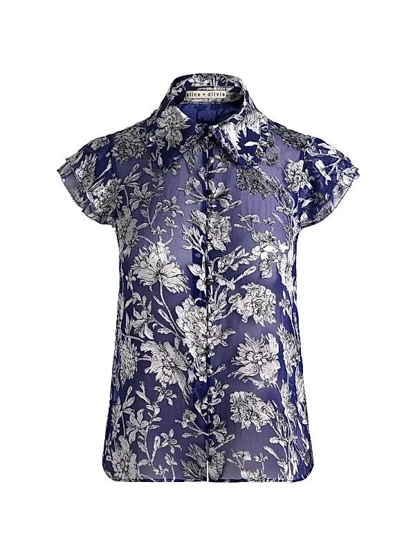 Martel Floral Flutter-Sleeve Blouse