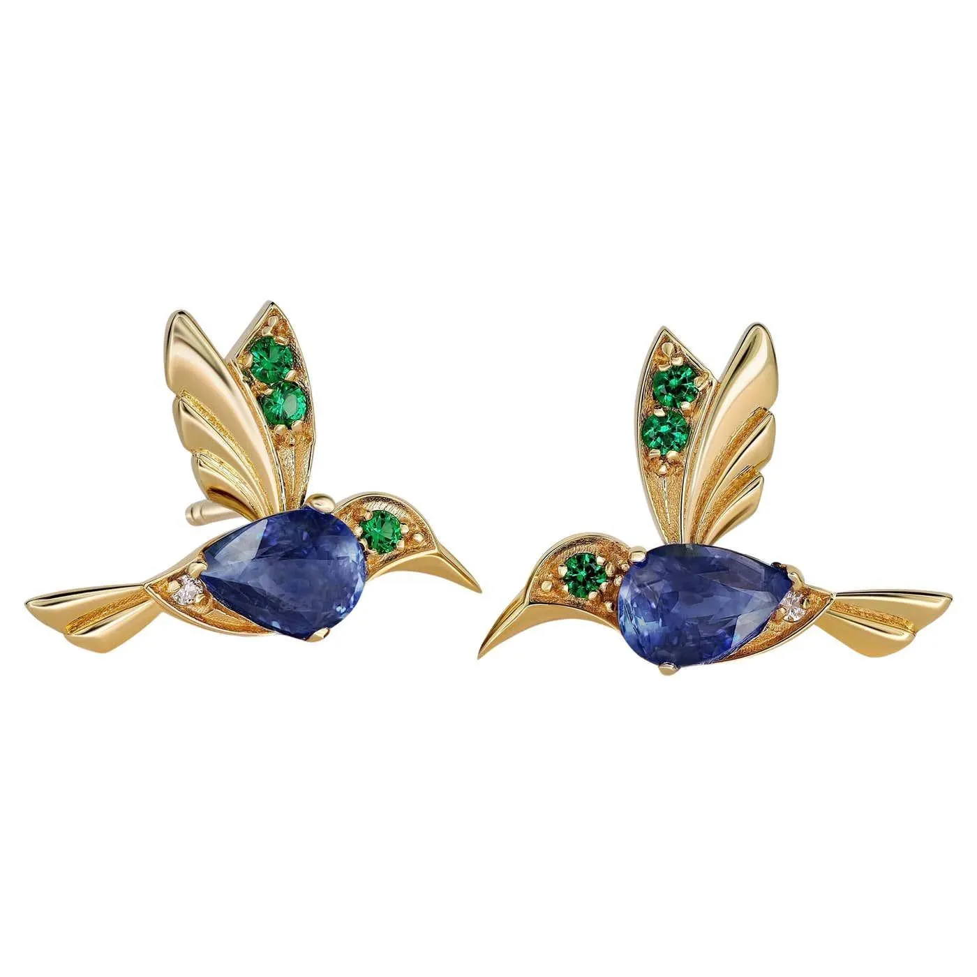 Hummingbird Earings Studs with Sapphires