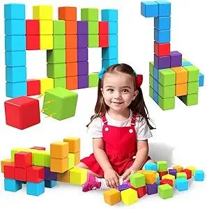 Magnetic Building Blocks, 1.65 inch Large Magnetic Stacking Cubes for Toddlers, Sensory & Montessori Toys for Boys & Girls 1 2 3 Years Old (24 PCS)