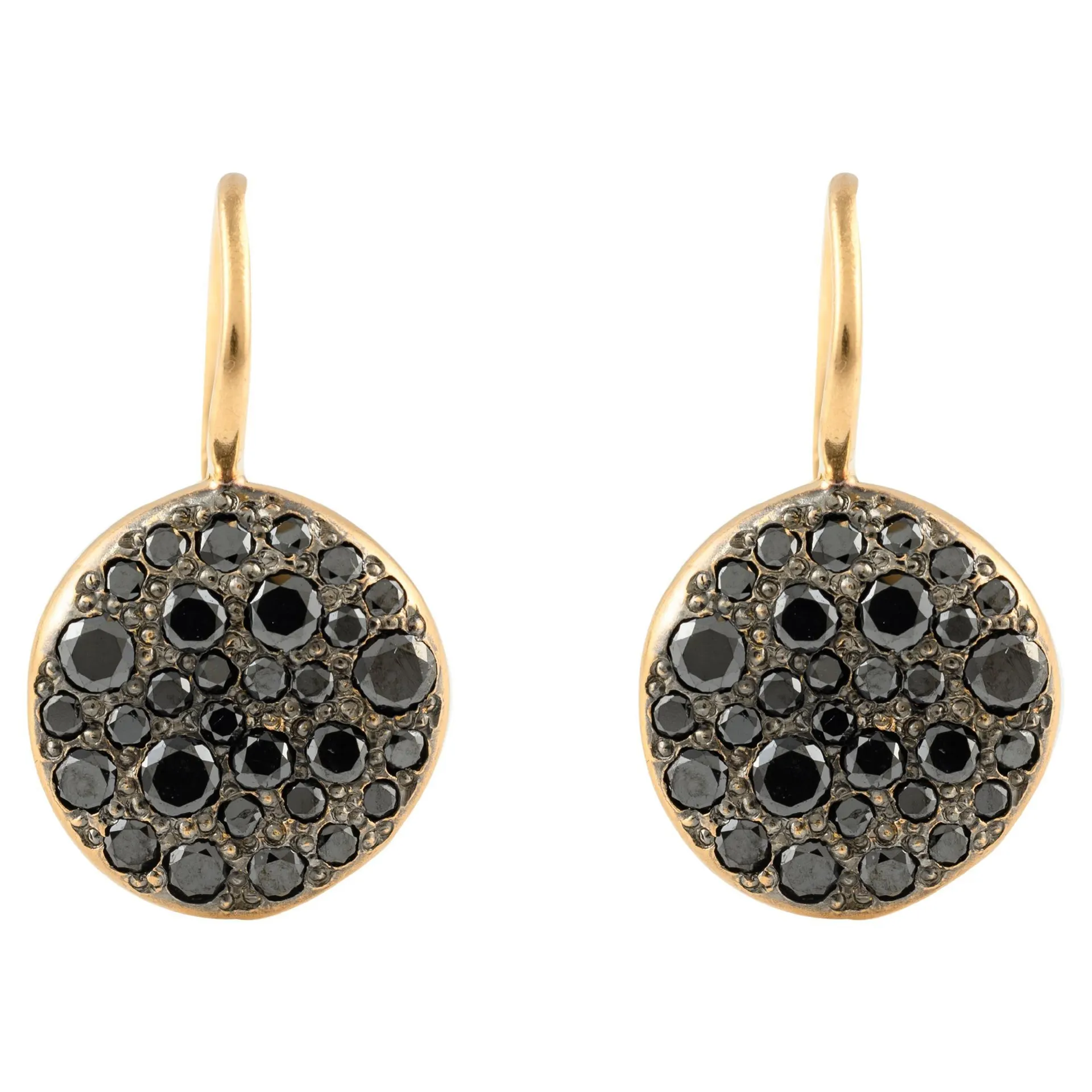 Black Diamond Cluster Earrings in 18k Solid Yellow Gold