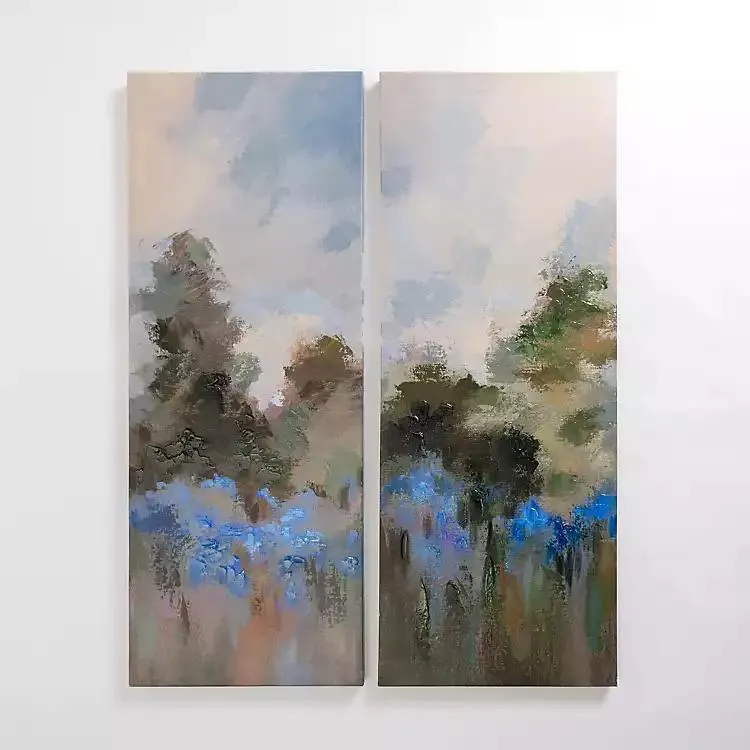 Blue Floral Landscape Canvas Art Prints, Set of 2
